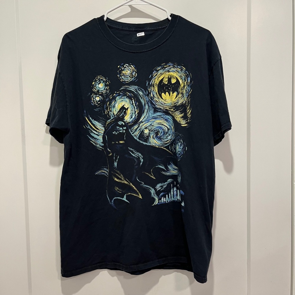 DC Comics Batman Starry Night Graphic T-Shirt Mens Large Black Short Sleeve Tee